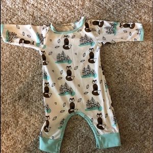 Floral Pig-Fox Mint Green & White Onesie.